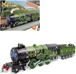 Kleine Mechanicus stoomlocomotief met kolenwagen bouwset