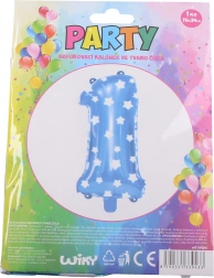 Ballon cijfer 1 blauw met sterretjes