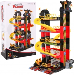 Meerlagige parkeergarage met bewegende lift en 10 raceautootjes