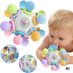 Woopie Baby sensorische bal 3-in-1 met bijtring en rammelaar 6m+ - 1 stuk