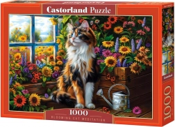 Puzzel 1000 stukjes kat tussen bloemen
