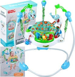 Springstoeltje met diertjes blauw