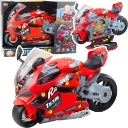 Interactieve demonteerbare motor 2-in-1 met werkplaats, lichten, geluiden en rook – rood 43 cm