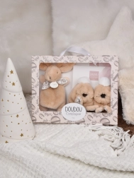 Cadeauset Doudou beige pluchen konijntje en schoentjes