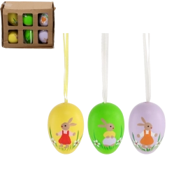 Paas hangende eitjes met konijntje, set van 6 stuks
