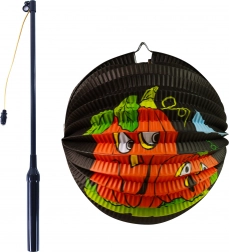 Halloween papieren lantaarn pompoen 25 cm met lichtgevende stok 50 cm