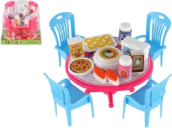 Speelgoed-eetset met tafel, stoelen en voedingsmiddelen