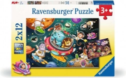 Puzzel Diertjes in de ruimte 2x12 stukjes Ravensburger