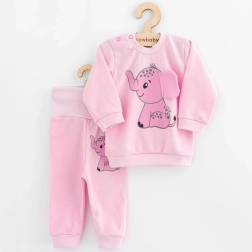 Babysetje T-shirt met lange mouwen en joggingbroek New Baby Happy Elephant roze