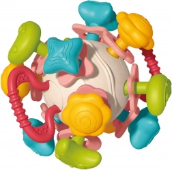 Zachte rammelbal 4-in-1 WOOPIE – sensorisch speelgoed en bijtring voor baby’s