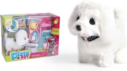 Lopende pluchen witte hond 15 cm