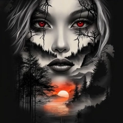 Diamantschilderen gezicht in berglandschap 30 × 40 cm