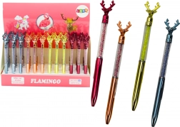 Balpen met hertje en diamantjes, blauwe of zwarte inkt, 0,7 mm punt