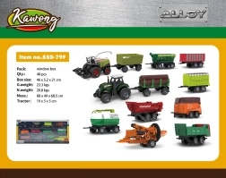 Metalen set met tractor en maaidorser en aanhangers