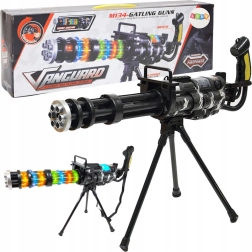 Roterende Gatling-speelgoedmitrailleur op statief met licht, geluid en vibraties – zwart