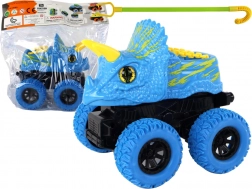 Triceratops speelgoedauto met rubberen wielen blauw