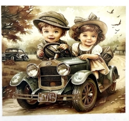 Norimpex diamant schilderen kinderen in een oldtimer 30 × 40 cm