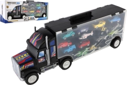 Vrachtwagen transporter met opbergkoffer en 14 autootjes, 57 cm