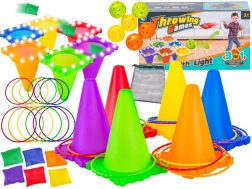 Behendigheidsspel 3-in-1 – mikken met LED-pionnen, ballen, werpzakjes en ringen