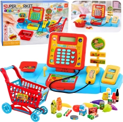 Interactieve kinderkassa supermarkt met winkelwagentje, scanner en weegschaal