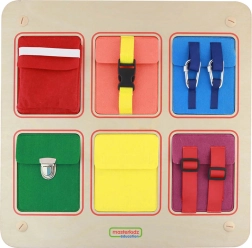 Masterkidz houten manipulatiewandbord met zakken, gespen en klittenband