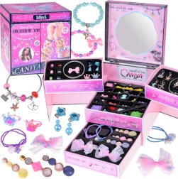 Uitschuifbare sieradendoos voor kinderen met kralen en haarversieringen