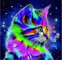 Diamantmozaïek - Kat met vlinder in de nacht