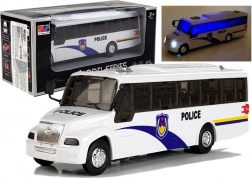 Politiebus met licht- en geluidseffecten – metalen model, wit, 21 cm