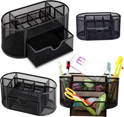 Metalen zwarte bureau-organizer voor schrijfwaren