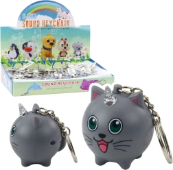 Hanger kat-eenhoorn met LED-hoorn en geluid, grijs