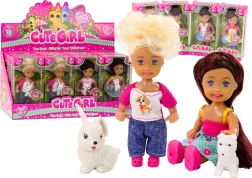 Mini pop met lang haar en diertje in kleurrijke outfit