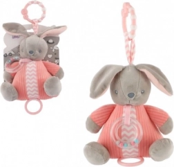 Pluche konijntje met opwindbaar speelwerk en rammelaar, roze (18 × 20 cm)