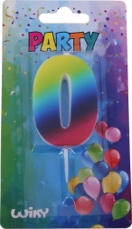 Feestkaars cijfer 0 regenboog