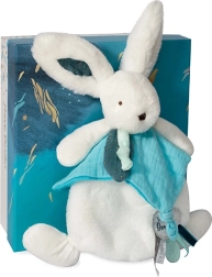 Cadeauset Doudou – pluchen konijntje met knuffeldoekje 25 cm blauw