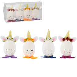 Paasdecoratie eitjes met oortjes en muts, set van 4 stuks CHOMIK