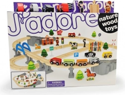 Houten treinbaan met brug en accessoires