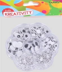 Zelfklevende wiebeloogjes – mix van maten, vel 10 × 10 cm