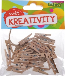 Houten gekleurde knijpers 3,5 cm met touw, 15 stuks