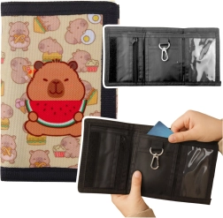 Kinder portemonnee van textiel met klittenbandsluiting en karabijnhaak – capibara met watermeloen