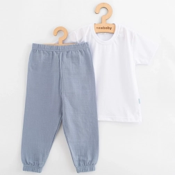 Kinderkatoenen set T-shirt en mousseline broek New Baby Kindergarten blauw-grijs 122 (6–7 jaar)
