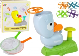 Behendigheidsspel vang de frisbee – vliegende schijven met katapult, blauw