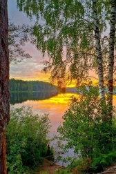 Diamant schilderen Zonsondergang boven het meer 30x40 cm