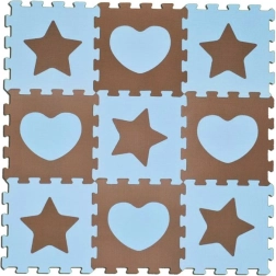 Schuimpuzzel sterren en harten blauw