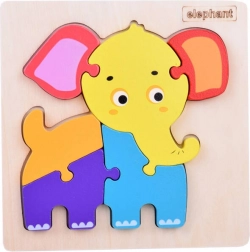 Houten puzzel olifant – kleurrijke educatieve inlegpuzzel voor kinderen