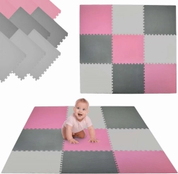 Humbi foam speelmat puzzel 9 stuks roze, grafiet en grijs 180 × 180 × 1 cm