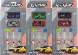 Set metalen autootjes met verkeersborden