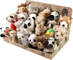 Display met eco‑vriendelijke pluche exotische dieren RAPPA