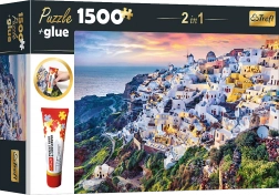 Trefl Sada 2v1 Puzzel Prachtig Eiland Santorini Griekenland 1500 Stukken met Lijm