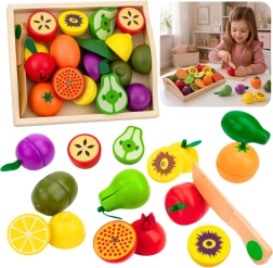 Houten magnetisch snijfruit met veilig mes en doos