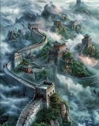 Diamantschilderen Grote Chinese Muur in de mist 30 × 40 cm